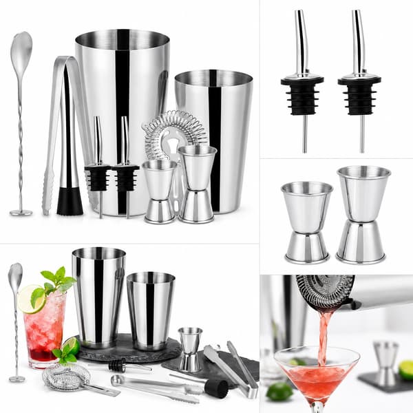 Barsett 10 deler rustfritt stål med shaker 600/700 ml og tilbehør Silver silver