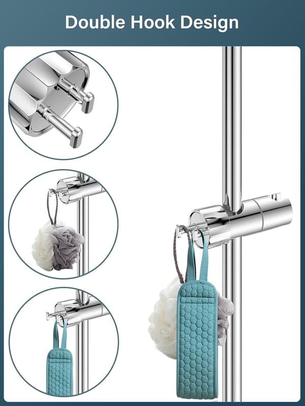 Universal justerbar hånddusjholder med 2 kroker for 16-28MM hånddusjstang, hodeglidklemmeholderfeste