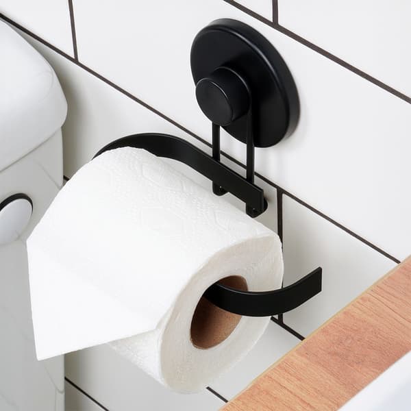 Musta metallinen wc-paperiteline imukupilla