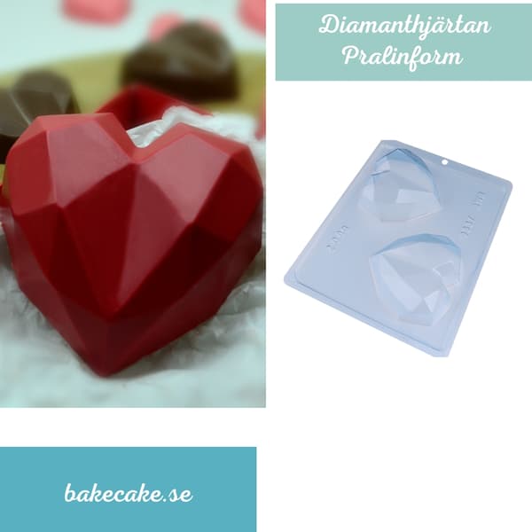 Pralinform Diamant Hjerte 200g Chokoladeform - BWB 9837 - Special 3-delt form Transparent transparent