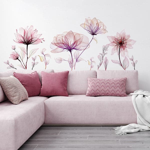 Store Blomster Veggdekor Rosa Blomstrende Veggklistremerker Soverom