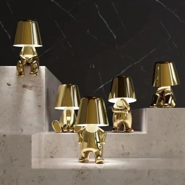 Bedside Lamp, Gold Thinker Lamp Table Lamp Cordless Rechargeable Portable Decorative Night Light Gold B