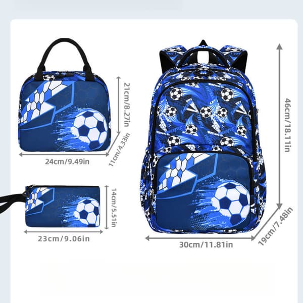 School Bag, 3-Piece Boys' Backpack, Backpack (Teal-Football)