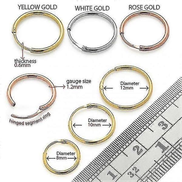 9k Gull 6mm Segment Hoop Nesering HVIT GULL 6mm WHITE GOLD 6mm