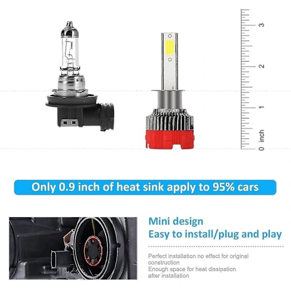 LED-lamper H1 for frontlykter, 6000k fjernlys, nærlys, 55w, 8000 lumen [ca]