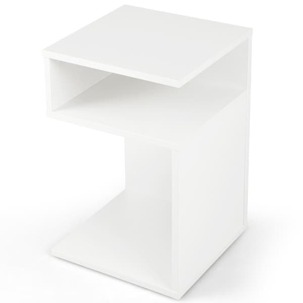 S-formet sidebord med 2 åpne rom, moderne nattbord 33 x 33 x 50 cm hvitt