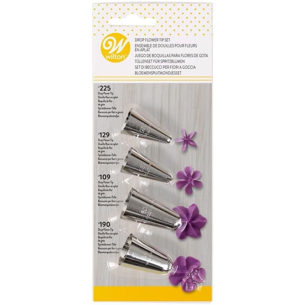 Wilton Piping Tip Set - Drop Flowers Star Tips #225,129,109,190 Silvergrå silver