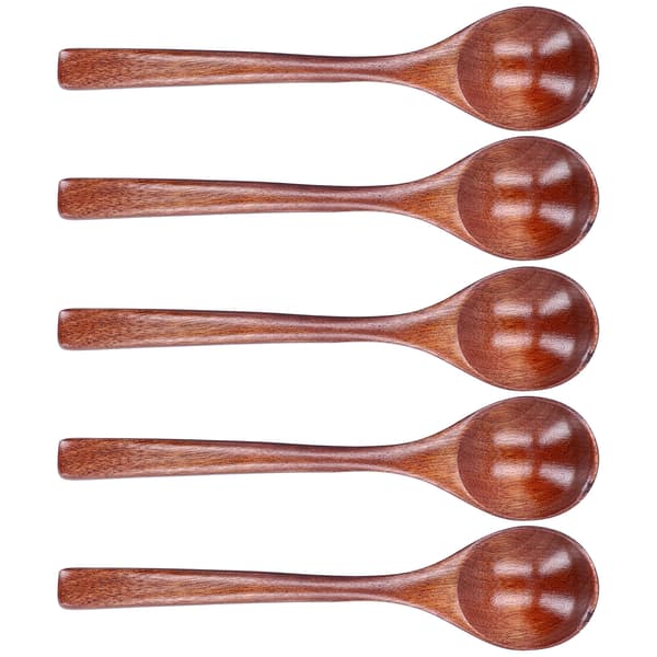 5 Pcs Wooden Spoon Long Handle Rice Scoop Kitchen Restaurant Tableware