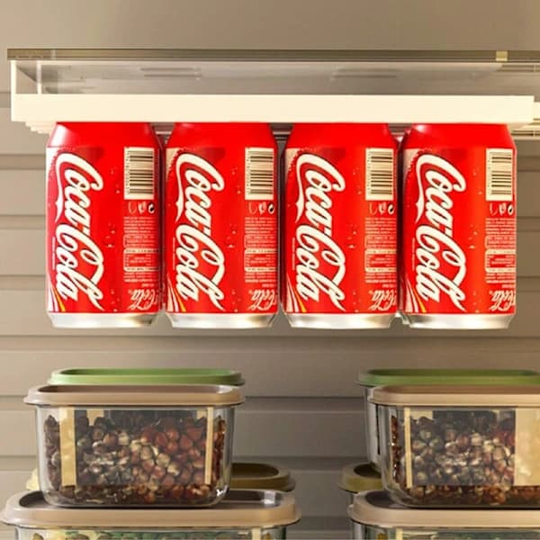 Hanging Soda Can Organizer for Refrigerator, Adjustable HIPS Can Dispenser for Beer and Drinks, Space-Saving Fridge Storage Rack, White
