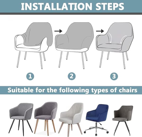 Dining Chair Cover with Armrests, Stretchy Polyester-Spandex Slipcover for Curved Back Chairs, Removable Washable Protector for Home Office Decor, Grey