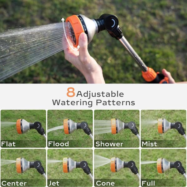 Heavy Duty Metal Garden Hose Sprayer with 8 Spray Patterns, 47 cm Adjustable Nozzle, Thumb Flow Control, 180° Spray Angle