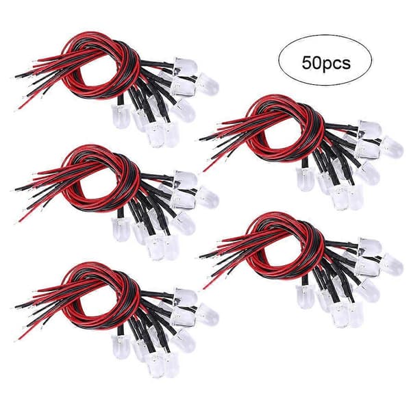 50 st 12V LED Pre-wired Diodes 10 mm Round Head Light Bead Colorful Slow Flashing