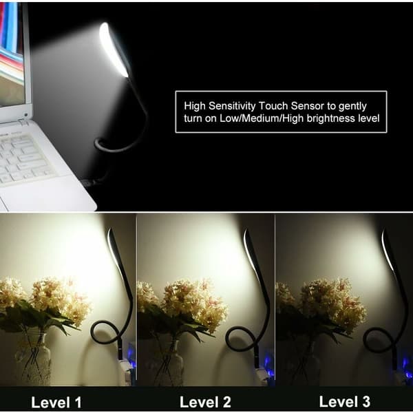 Dæmpbar USB-lampe læselampe med 3 lysstyrker og touch-kontakt til bærbar/PC [Energiklasse A+]