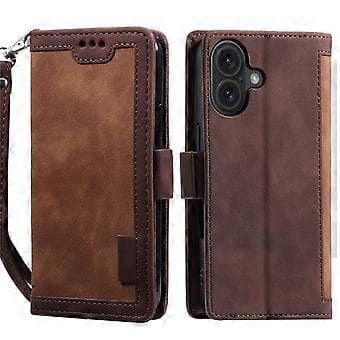Compatible Case for iPhone 16 Vintage Splicing Shockproof Leather Phone Case (Brown)
