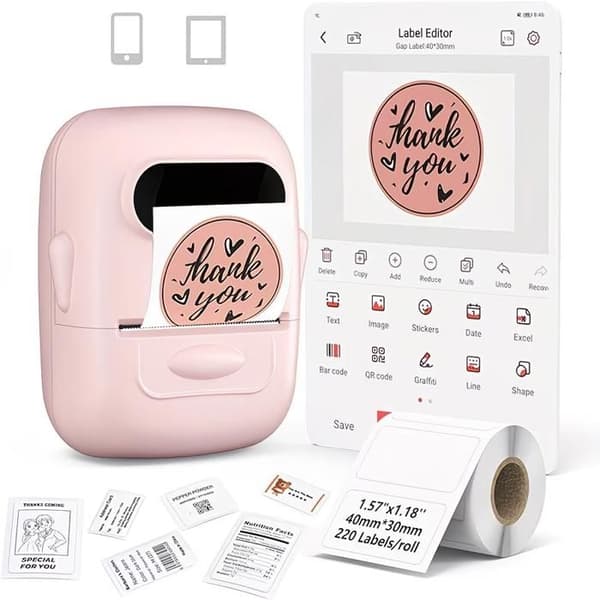P50 Portable Thermal Printer. Ideal for home, labeling and retail. Android/iOS compatible. (Pink) Rose Rose