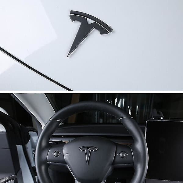 3x Matt svart T-logo panserhjul emblem Tesla Model Y