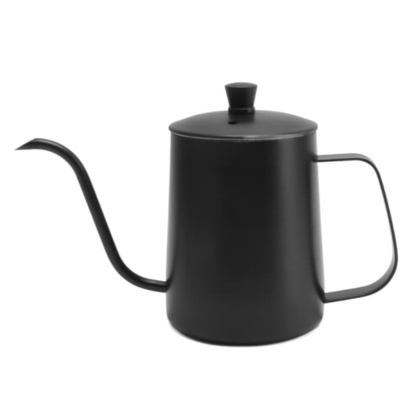 304 Rustfrit Stål Svanhals Hæld Over Kaffekande 600ml Sort med Låg[JUN]
