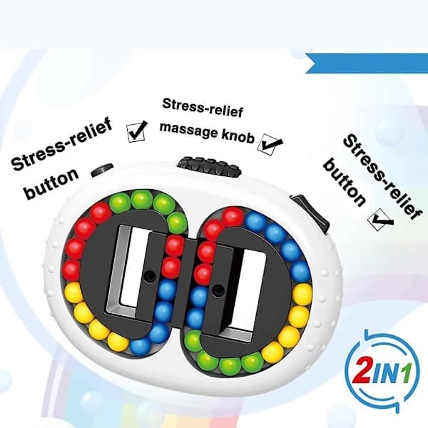 Rotating Magic Bean Cube Spinner Fidget Stress Relief Ball Double-Sided Handheld Puzzle Relaxation Educational Toy (white)