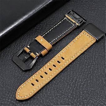 Genuine Leather Watch Strap Replacement Compatible For Garmin MARQ Series/Fenix5/5X/5S/Forerunner945/Approach S60(Brown)