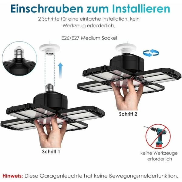 200W LED Workshop Light with 12 Adjustable Panels 6500K Deformable Ceiling Light 1 PC E26 E27 Compatible for Basement Shop Warehouse Garage Barn