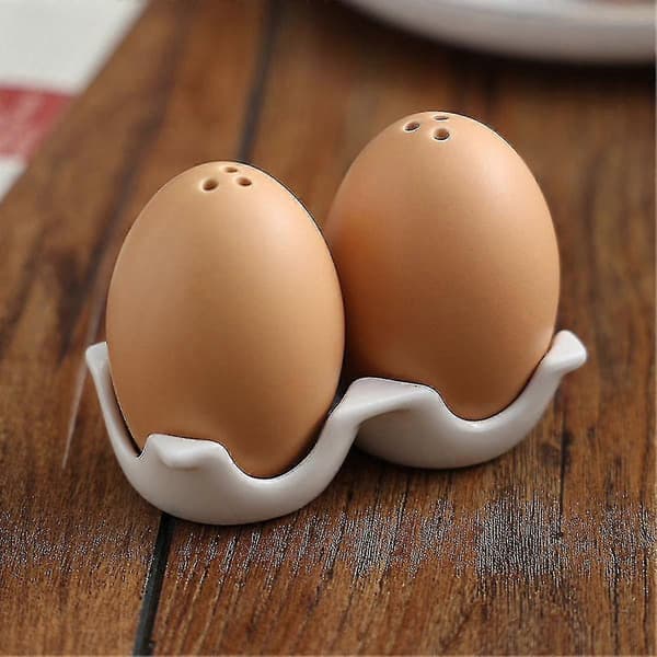 Ceramic Salt and Pepper Set, Mini Brown Egg Shaped Shakers with Carton Design Holder Zekai