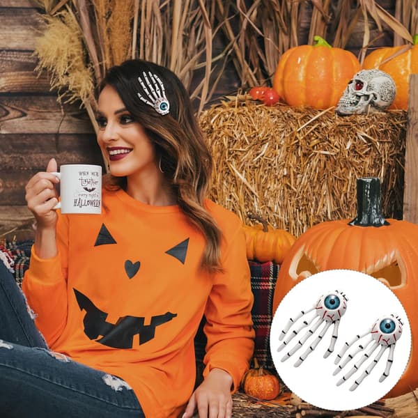 Sett med 2 skjeletthåndformede, Halloween sklisikre hårspenner