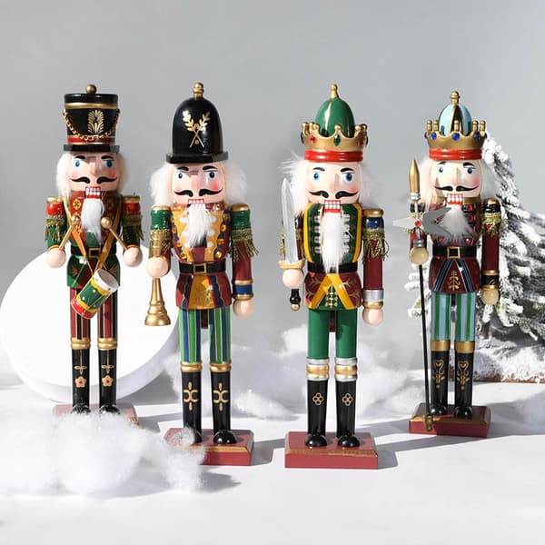Set of 2 Wooden Nutcracker Figures Handcrafted Painted Christmas Tabletop Decorations for Home Office 30 cm