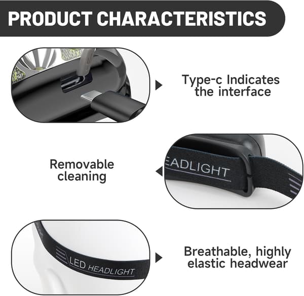 Rechargeable Headlamp Running Lights USB Running Lamp Waterproof Ultralight LED Headlamp with White Light Comfortable