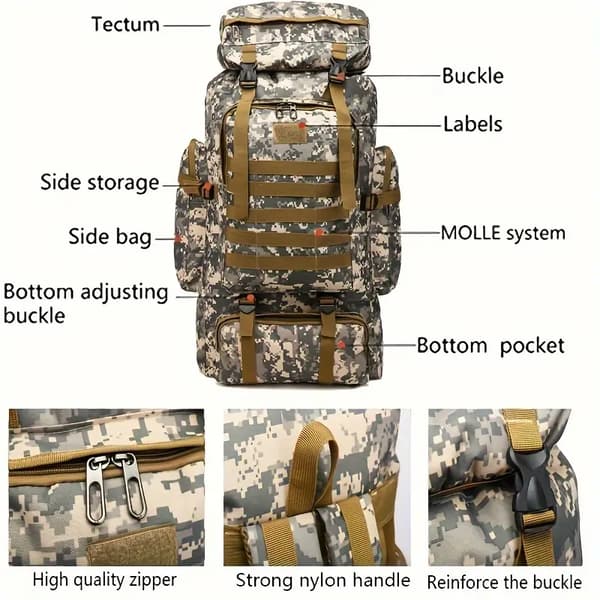 Tactical Backpack for Outdoor Camping and Hiking, 80L Large Capacity (Black)