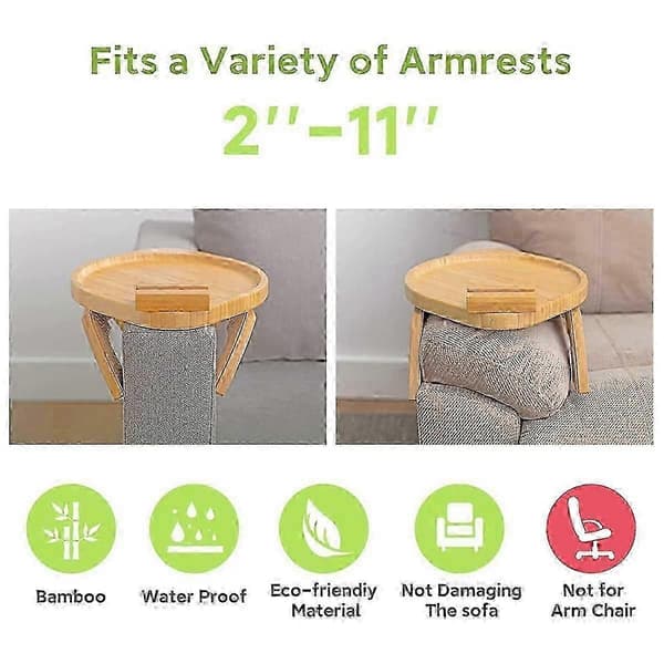 Sofa Arm Table Sofa Armrest Tray Sofa Armrest with 360° Swivel for Eating Round