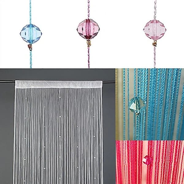 1x2m Lace Curtain with Beads, Edge, Divider, Drapes, Room, Door, Window Decoration Grey