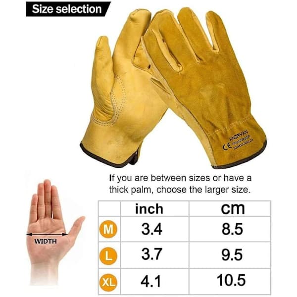 Cowhide Leather Work Gloves for Drivers, DIY, Gardening, Storage, Farm Work, Multi-purpose (XL, Yellow)