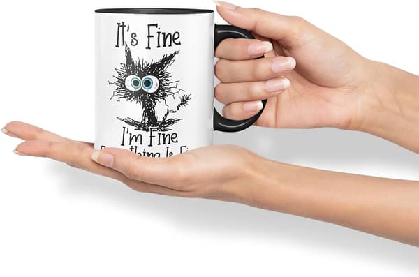 It's Fine I'm Fine Everything is Fine Cat Joke Coloured Mug Gift Birthday Work Office Christmas Tea Coffee