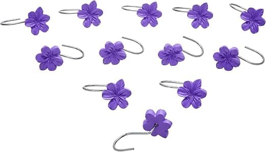 Blomstrete dusjforhengkroker, lilla 12 stk