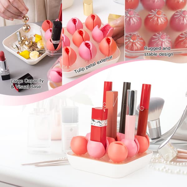 Makeup Organizer Læbestift Organizer med 9 rum, Etui til makeupbørster og læbeglans, Kreativ silikone penneholder Læbestiftholder