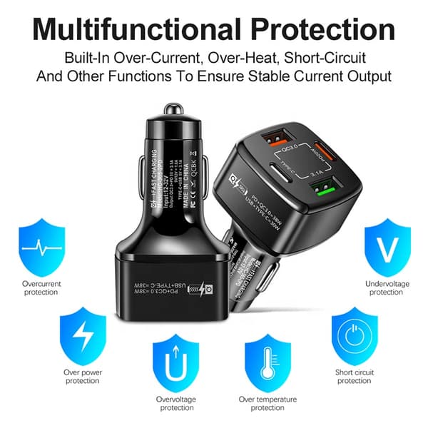 Populär 4-portars USB A+C QC3.0 PD20W Typ C snabbladdare för bil med CE FCC-certifiering【COPL】