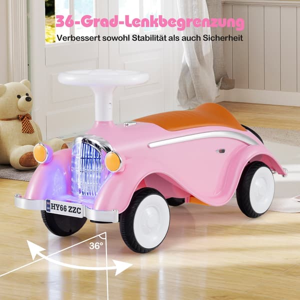 Gåbil for småbarn med horn, LED-lys, oppbevaring, rosa