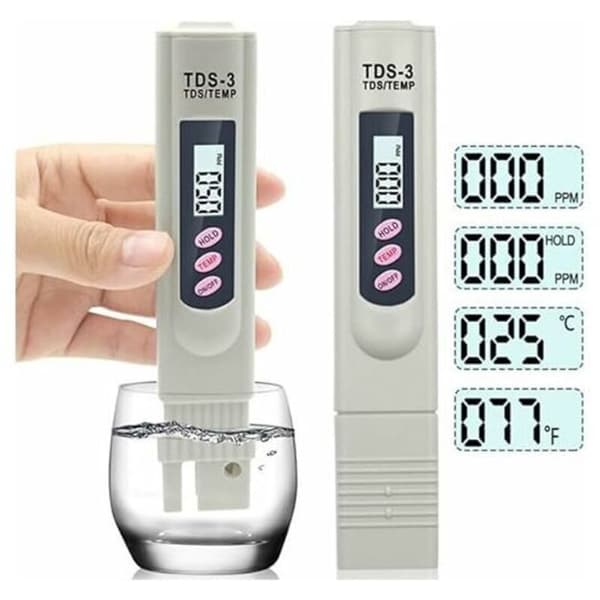 Portable LCD Digital Water Quality Tester TDS-3 with Temperature and PPM Meter 0-9990 PPM for Drinking Water and Hydroponics