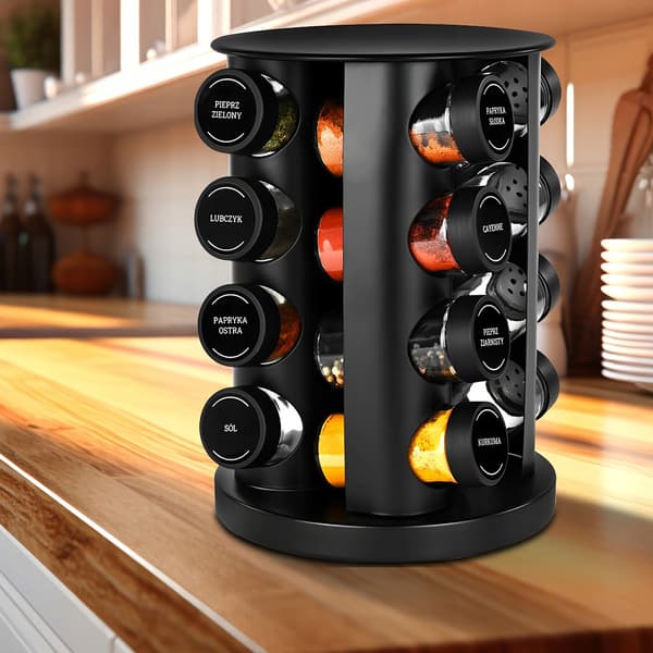 Rotating Spice Rack With 16 Containers And 96 Labels For The Kitchen