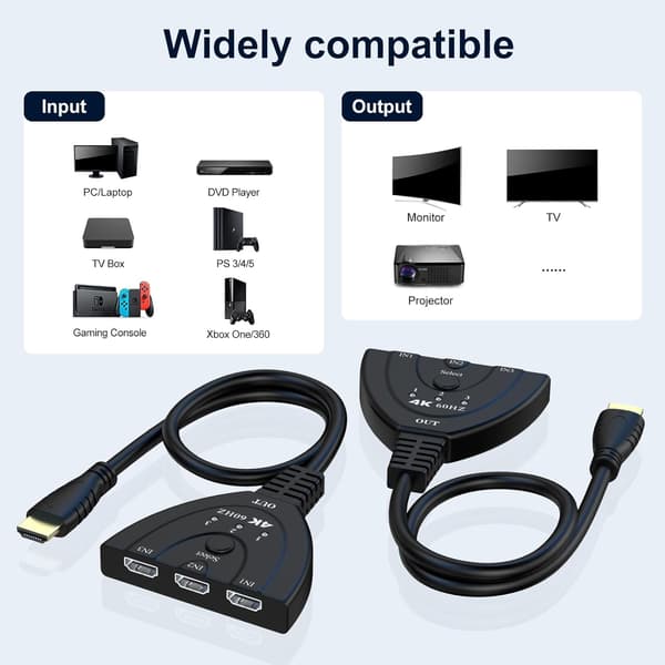Adapter 4K 60Hz HD Switch HDTV 2.0 Switch 3 Port HDTV Splitter adapter til Xbox PS5