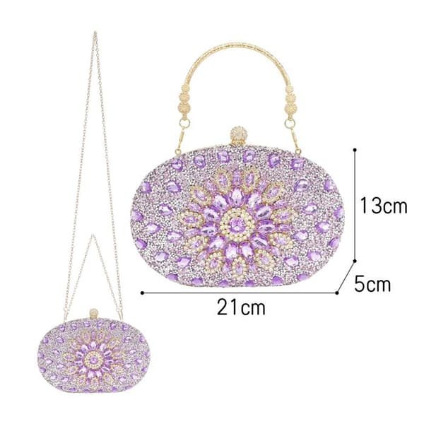 Damrund Rhinestone Clutch – Ideel til fester, bryllupper og formelle begivenheder – Julegave – Lyslilla
