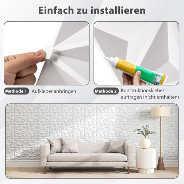 3D-veggpaneler, diamantmønster, 50-pakning, 4,5 m² dekning
