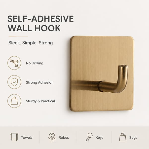 Self-adhesive hooks in stainless steel, wall hooks without drilling, strong hold 3-5 kg, single hook