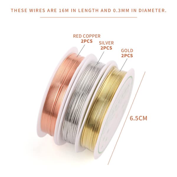 5 Rolls Copper Wire for Jewelry Making, Metal Copper Wire, Benda