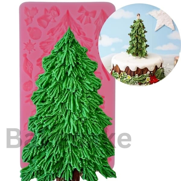 Stor juletræ silikoneform - 18,5 x 9,5 cm | Perfekt til fondant, chokolade Rosa pink