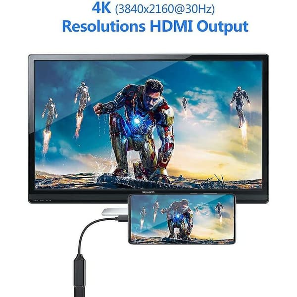 USB C til HDMI 4K-adapter med lyd- og videoudgang kompatibel med MacBook Pro iPad Pro Samsung Note 9 S9 Huawei Mate 20 Sort