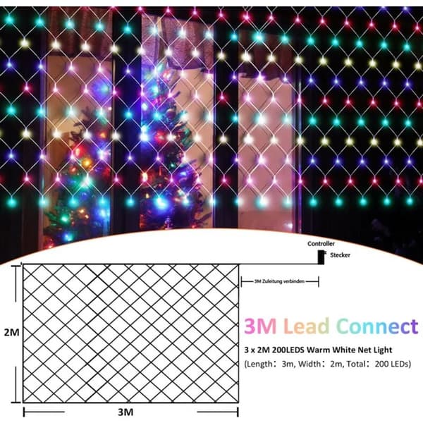 LED-lysnett med 8 lysmoduser IP44 Vanntett Saint Hage Bryllupsfest RGB 3x2M