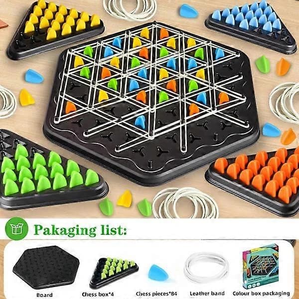 Chain Triangle Chess Game, Interactive Rubber Band Game, 2 to 4 Players for Family Game