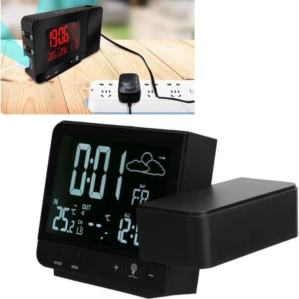 Digital Projektionsväckarklocka med väderstation, termometer och hygrometer för sovrum 230V