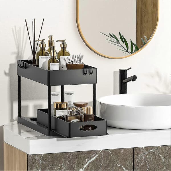 2-Tier Pull-Out Cabinet Basket Organizer Drawer, Multifunctional Under Sink Organizing And Storage For